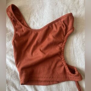 SHEIN Brown Orange Asymmetrical Cut Out Bodysuit